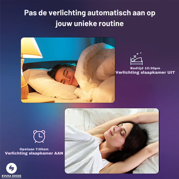 Slimme E27 LED-lamp van EvuraGoods verlicht slaapkamer met timerfunctie, RGB en warm wit licht