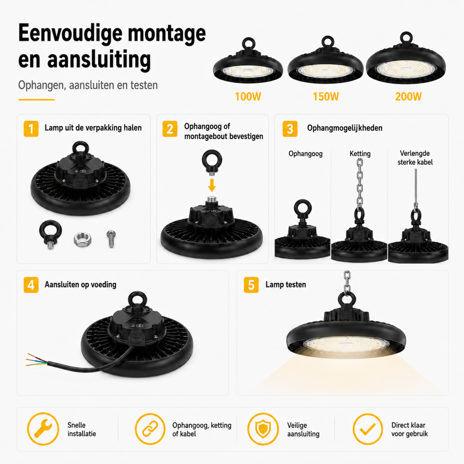 Evura UFO LED High Bay - 200W - 6000K - IP65 - Dimbaar - 36000 lumen - Evura Goods
