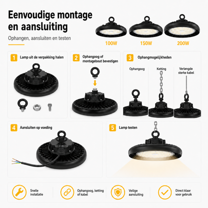Evura UFO LED High Bay - 200W - 6000K - IP65 - Dimbaar - 36000 lumen - Evura Goods