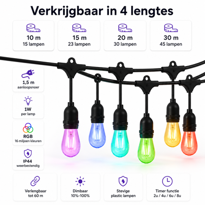 Evura RGB Lichtsnoer Buiten – Multicolor Smart LED Lampen – App Bediening - Evura Goods