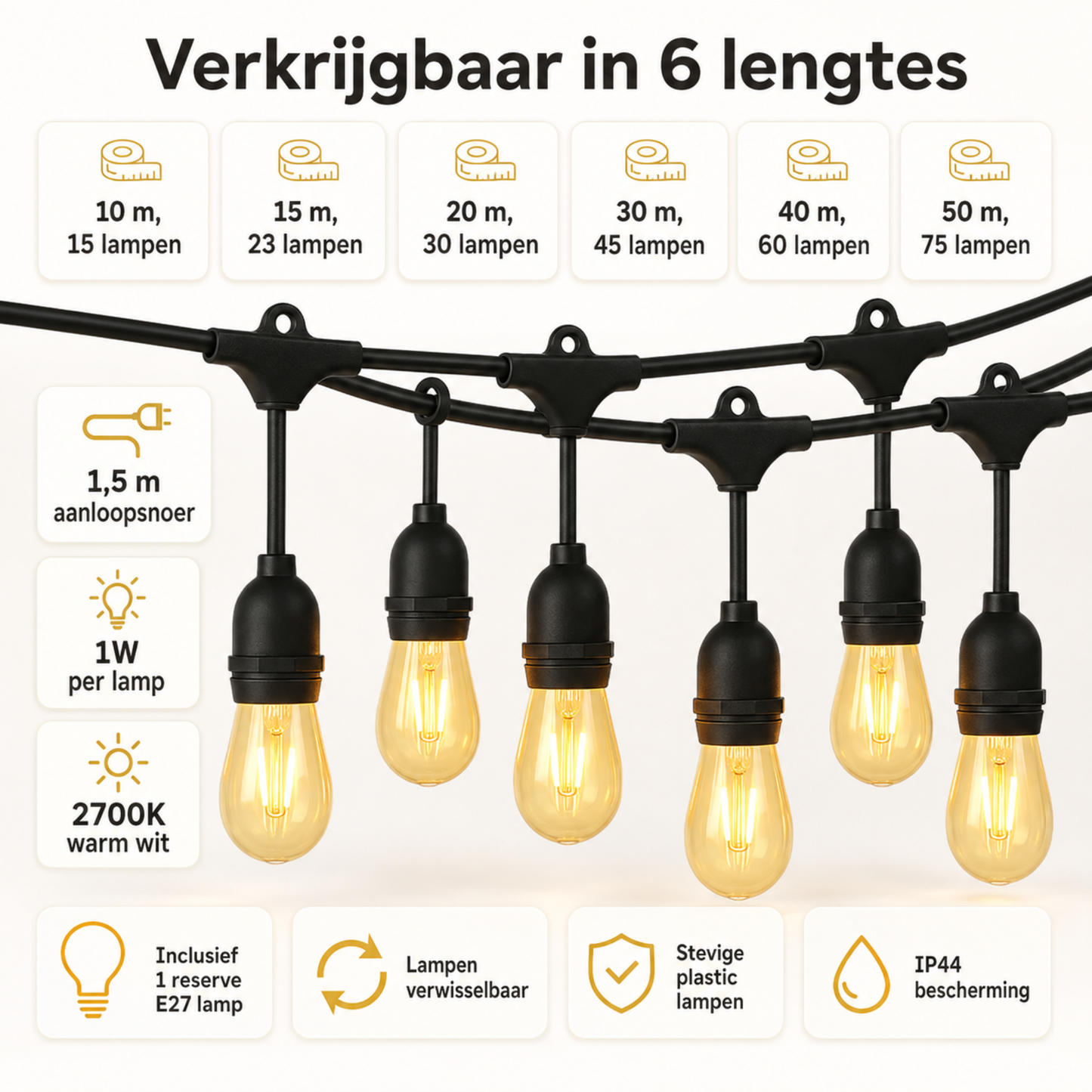 Evura Lichtsnoer Buiten Warm Wit - Evura Goods