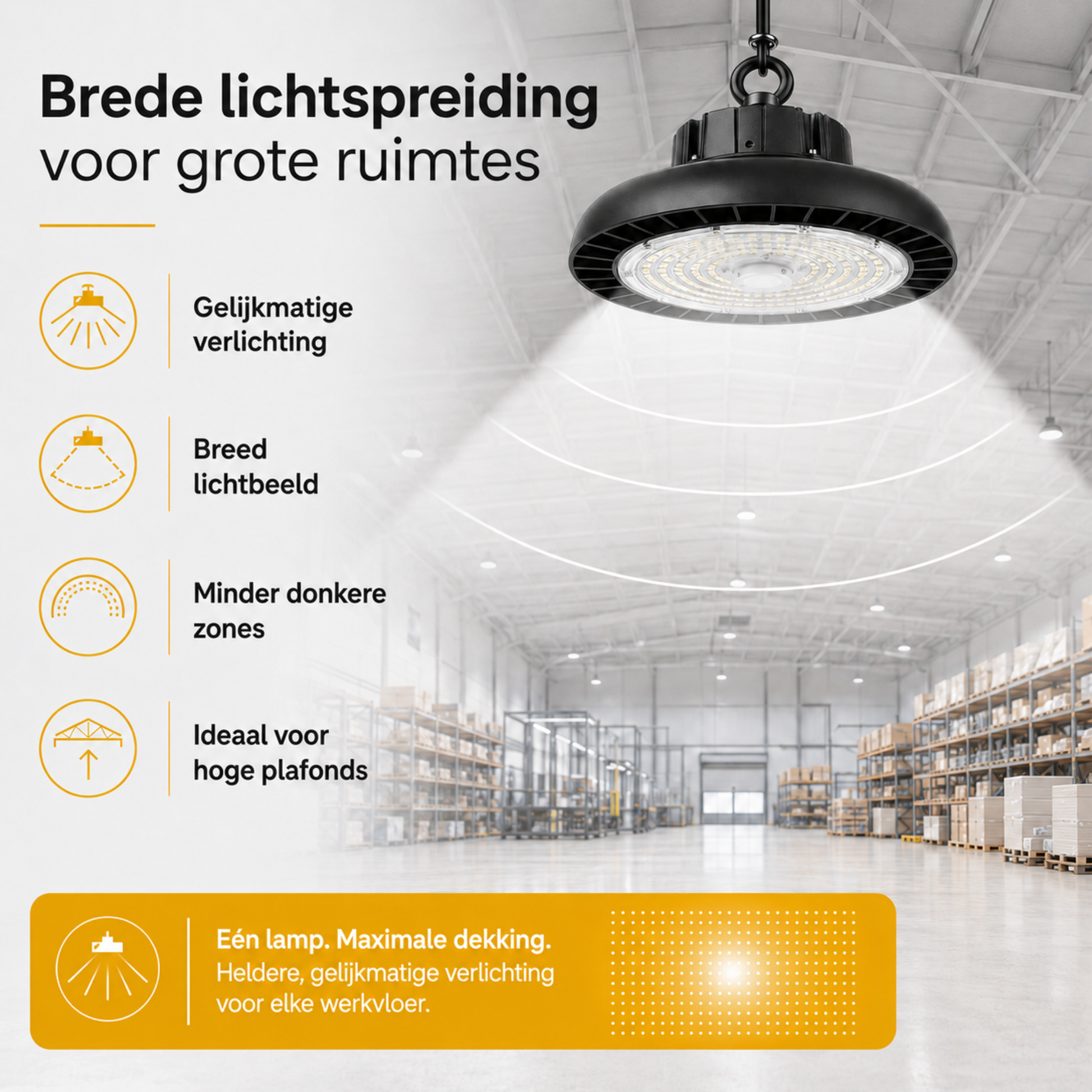 Evura UFO LED High Bay - 200W - 6000K - IP65 - Dimbaar - 36000 lumen - Evura Goods