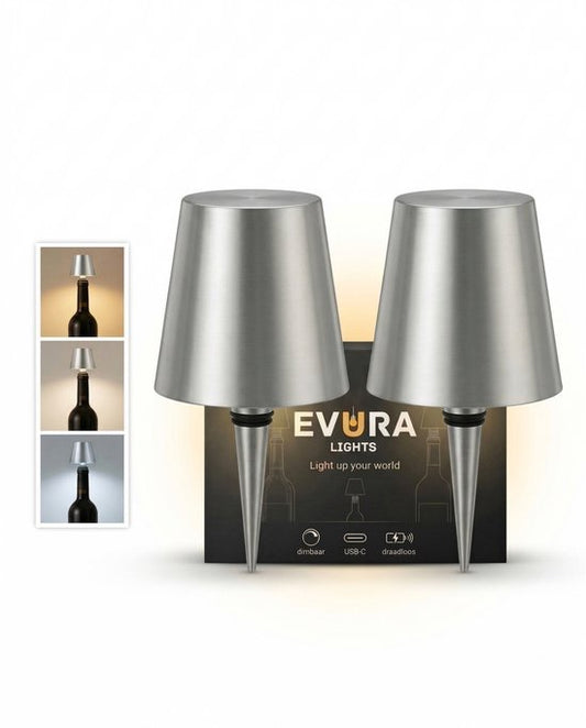 oplaadbare flessenlamp - set van 2 - dimbaar - 3 lichtkleuren - draadloos - Evura Goods