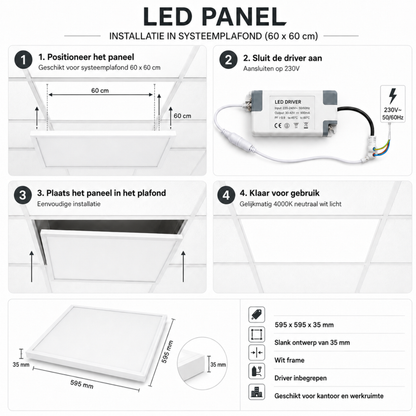 Evura LED Paneel - 60 x 60 cm - 4000K - 36W - Wit Frame - Evura Goods