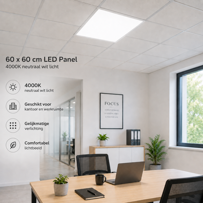 Evura LED Paneel - 60 x 60 cm - 4000K - 36W - Wit Frame - Evura Goods