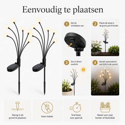 Glühwürmchen Solar Gartenleuchten 2er-Set – Warmes Licht, IP65 & Solarenergie, 6 Leuchten
