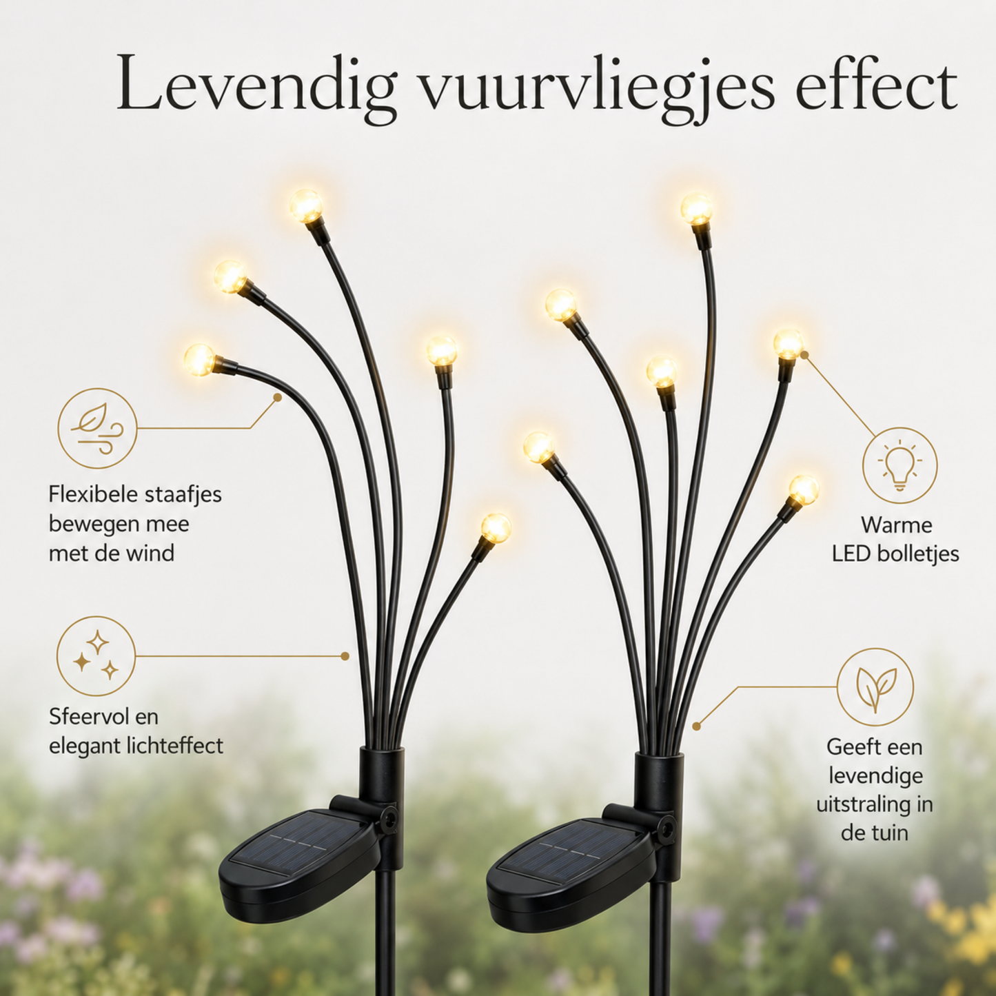 Glühwürmchen Solar Gartenleuchten 2er-Set – Warmes Licht, IP65 & Solarenergie, 6 Leuchten