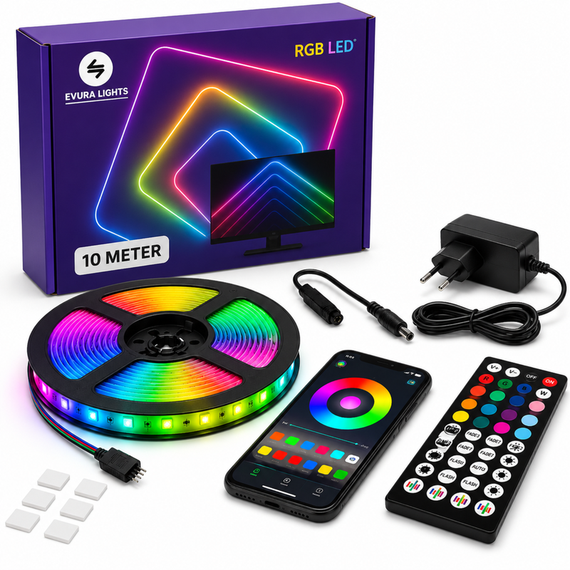 Evura LED Strip 10M – Slimme RGB Verlichting met App, Timer & Muziekmodus