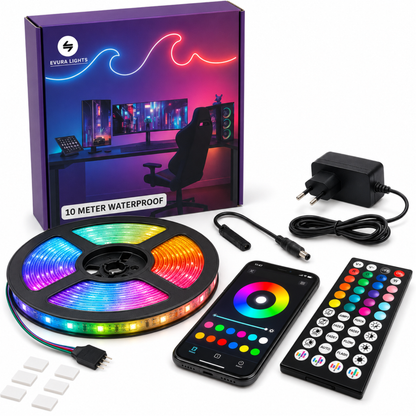 Evura LED Strip 10M Waterproof IP67 – RGB Verlichting met App & Timer - Evura Goods