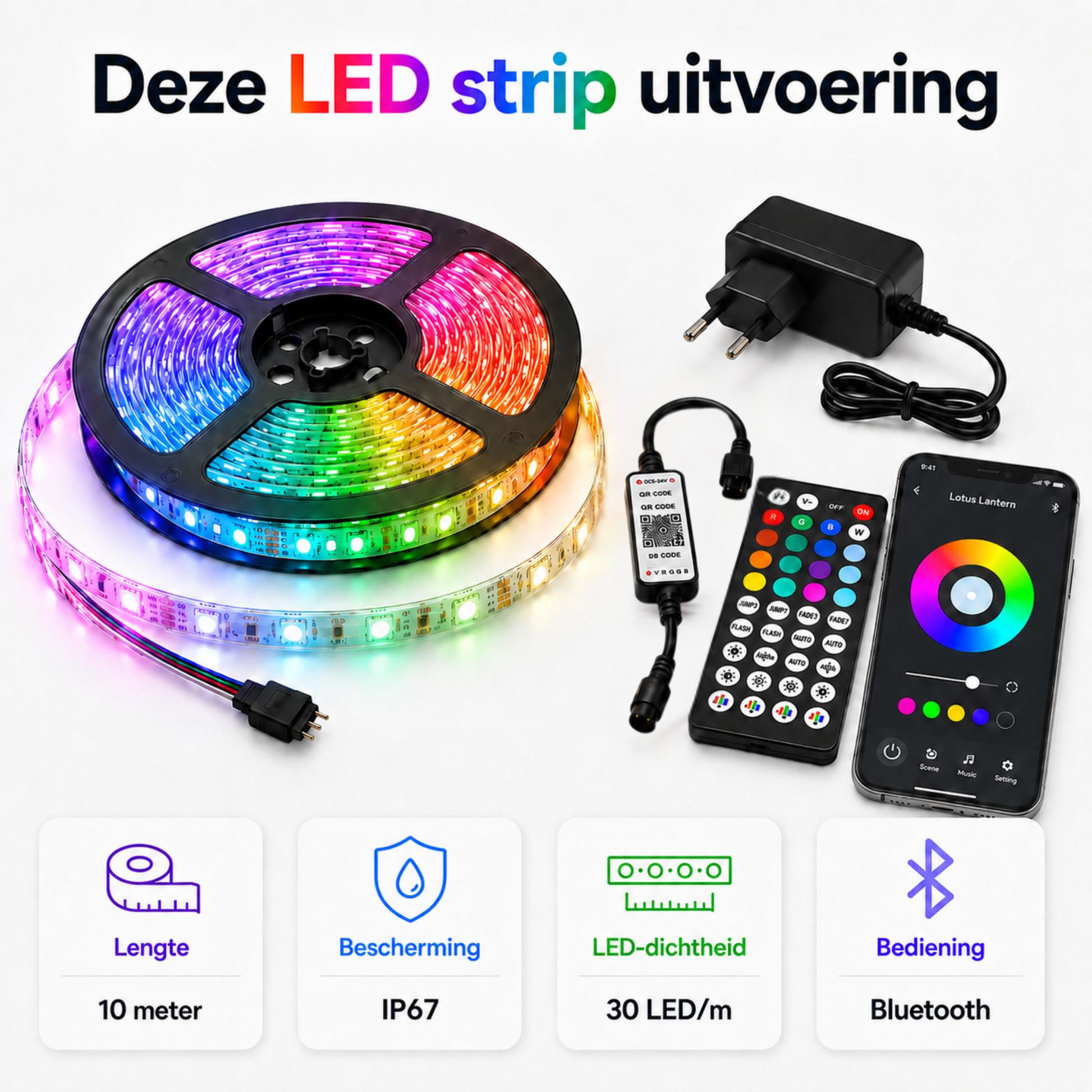 Evura LED Strip 10M Waterproof IP67 – RGB Verlichting met App & Timer - Evura Goods