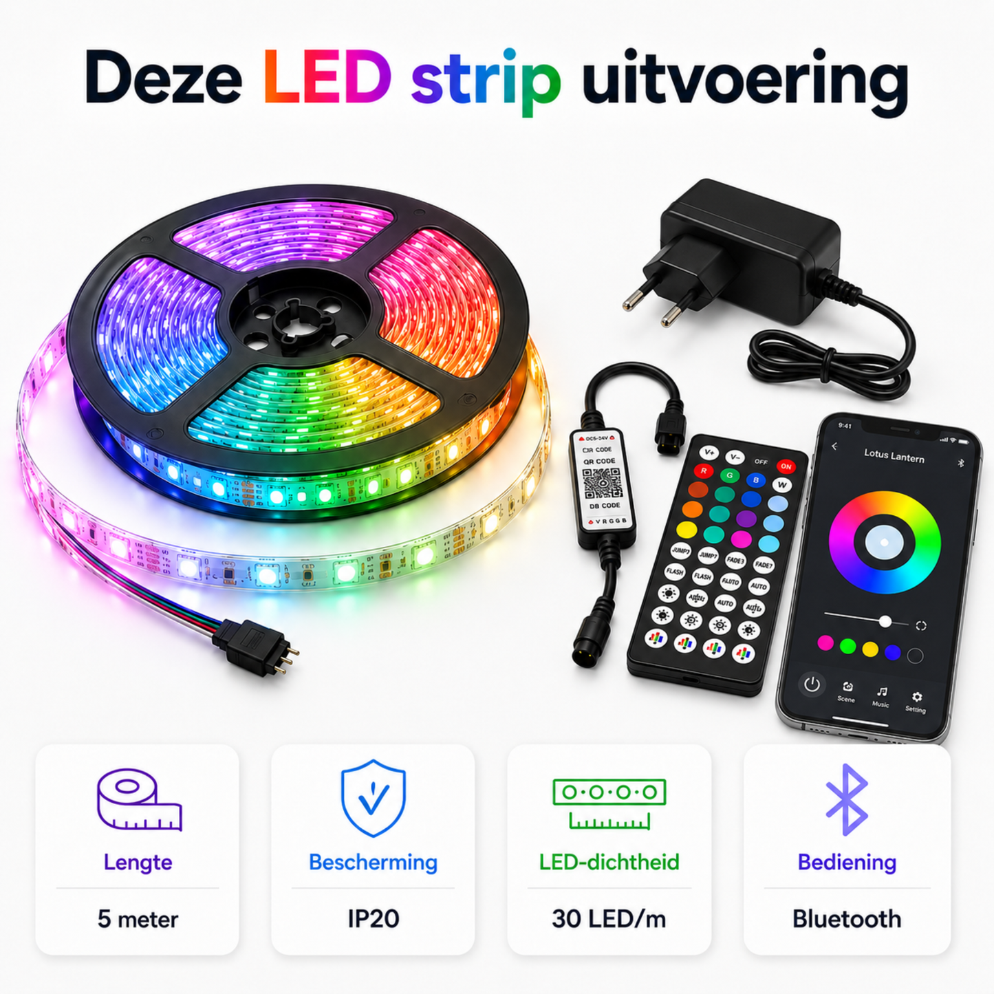 Evura LED-Streifen 5M – RGB-Beleuchtung mit App, Timerfunktion & dimmbar