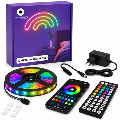 Evura LED Strip 5M Waterproof IP67 – RGB Verlichting met App & Timer - Evura Goods