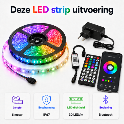 Evura LED Strip 5M Waterproof IP67 – RGB Verlichting met App & Timer - Evura Goods