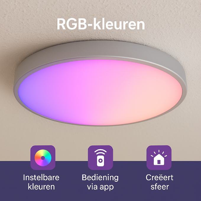 Slimme plafondlamp eenvoudig te installeren. RGB en wit licht bediening via app