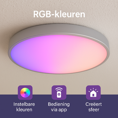 Slimme plafondlamp eenvoudig te installeren. RGB en wit licht bediening via app