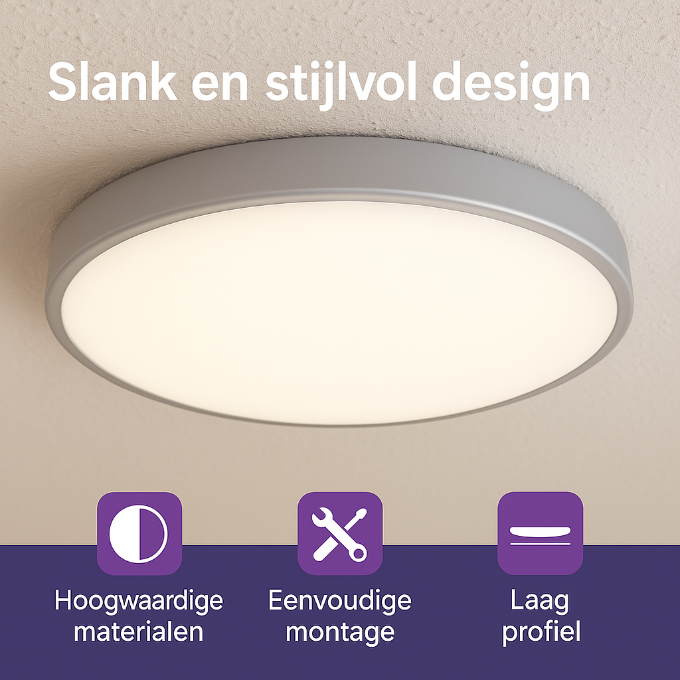 Slimme dunne plafondlamp, laag profiel en grootte 30cm. eenvoudig te monteren