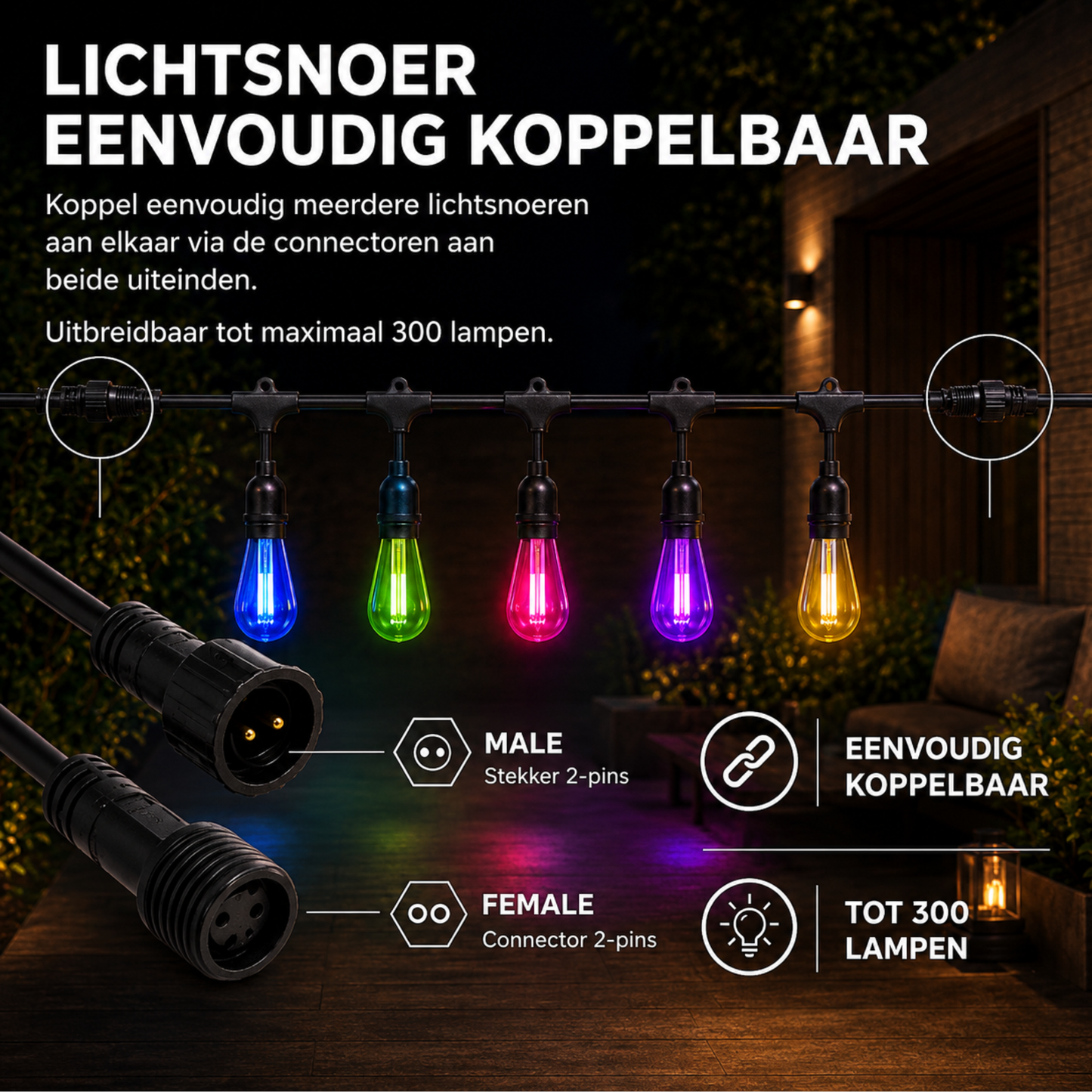 Evura RGB Lichtsnoer Buiten – Multicolor Smart LED Lampen – App Bediening - Evura Goods