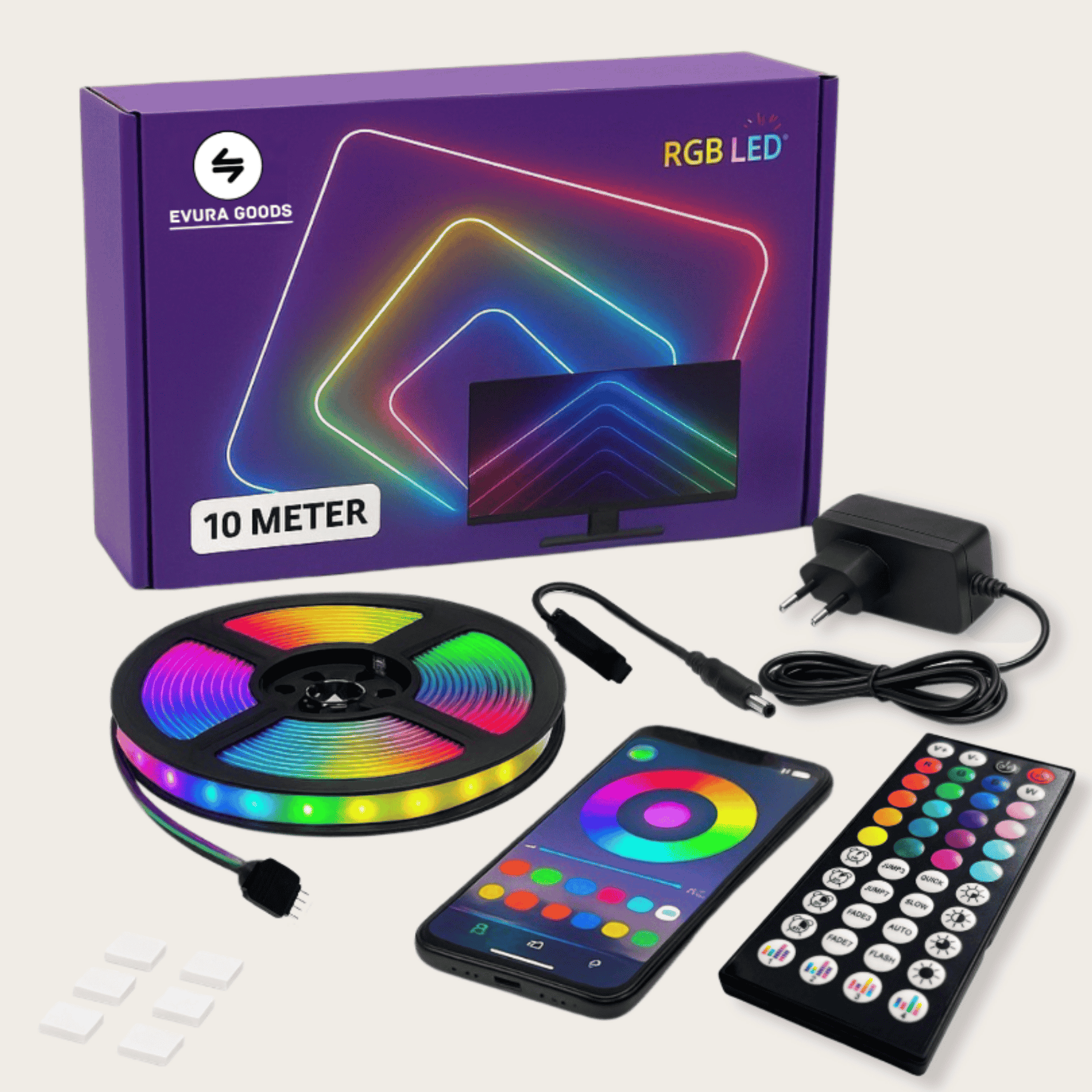 Evura LED Strip 10M Slimme RGB Verlichting met App Timer & Muziekmodus – Evura Lights Evura LED Strip 10M Slimme RGB Verlichting met App Timer & Muziekmodus – Evura Lights
