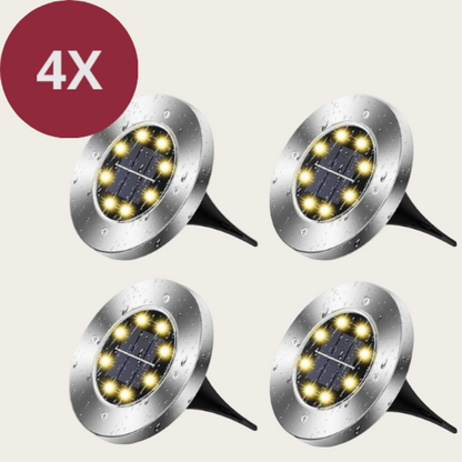 Set van 4 Evura solar grondspots met waterdicht ontwerp. Perfect voor tuinpaden, borders en opritten. Oplaadbaar via zonne-energie en automatisch inschakelend bij schemering.
