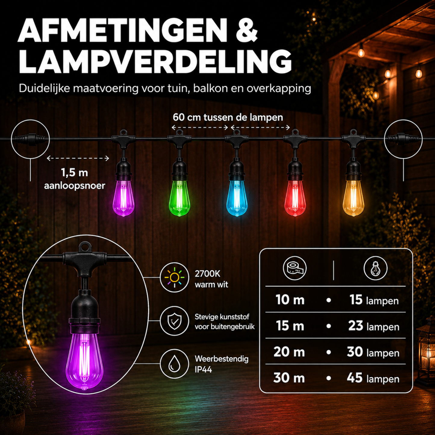 Evura RGB Lichtsnoer Buiten – Multicolor Smart LED Lampen – App Bediening - Evura Goods