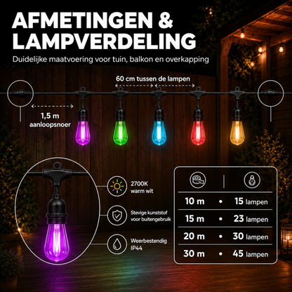 Evura RGB Lichtsnoer Buiten – Multicolor Smart LED Lampen – App Bediening - Evura Goods