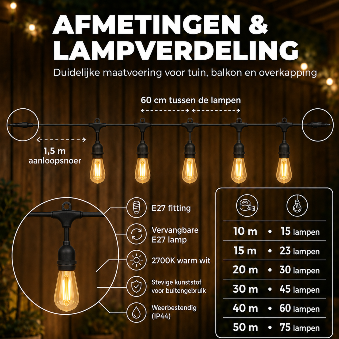 Evura Lichtsnoer Buiten Warm Wit - Evura Goods