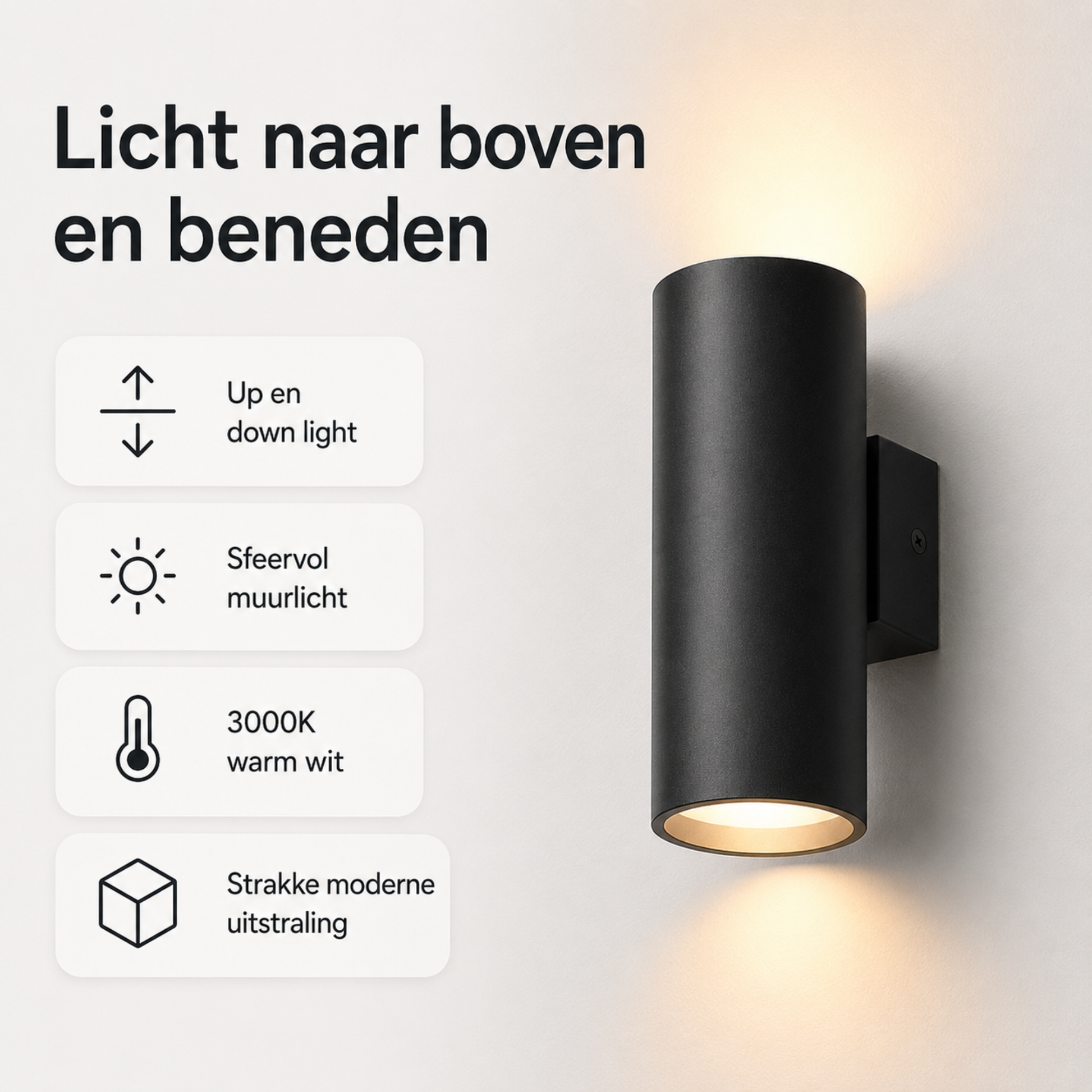 Evura Ronde Wandlamp Buiten - Zwart - Up Downlight - IP65 - Wit Licht - Evura Goods