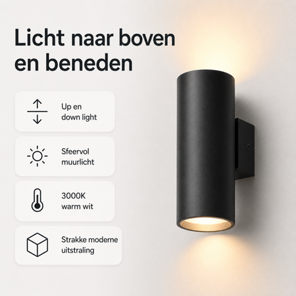 Evura Ronde Wandlamp Buiten - Zwart - Up Downlight - IP65 - Wit Licht - Evura Goods