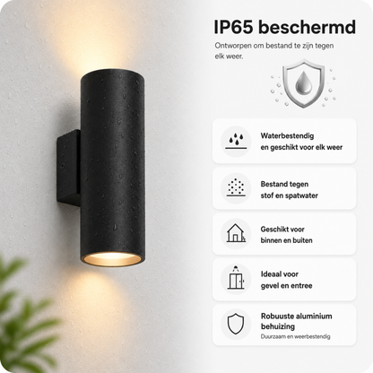Evura Ronde Wandlamp Buiten - Zwart - Up Downlight - IP65 - Wit Licht - Evura Goods