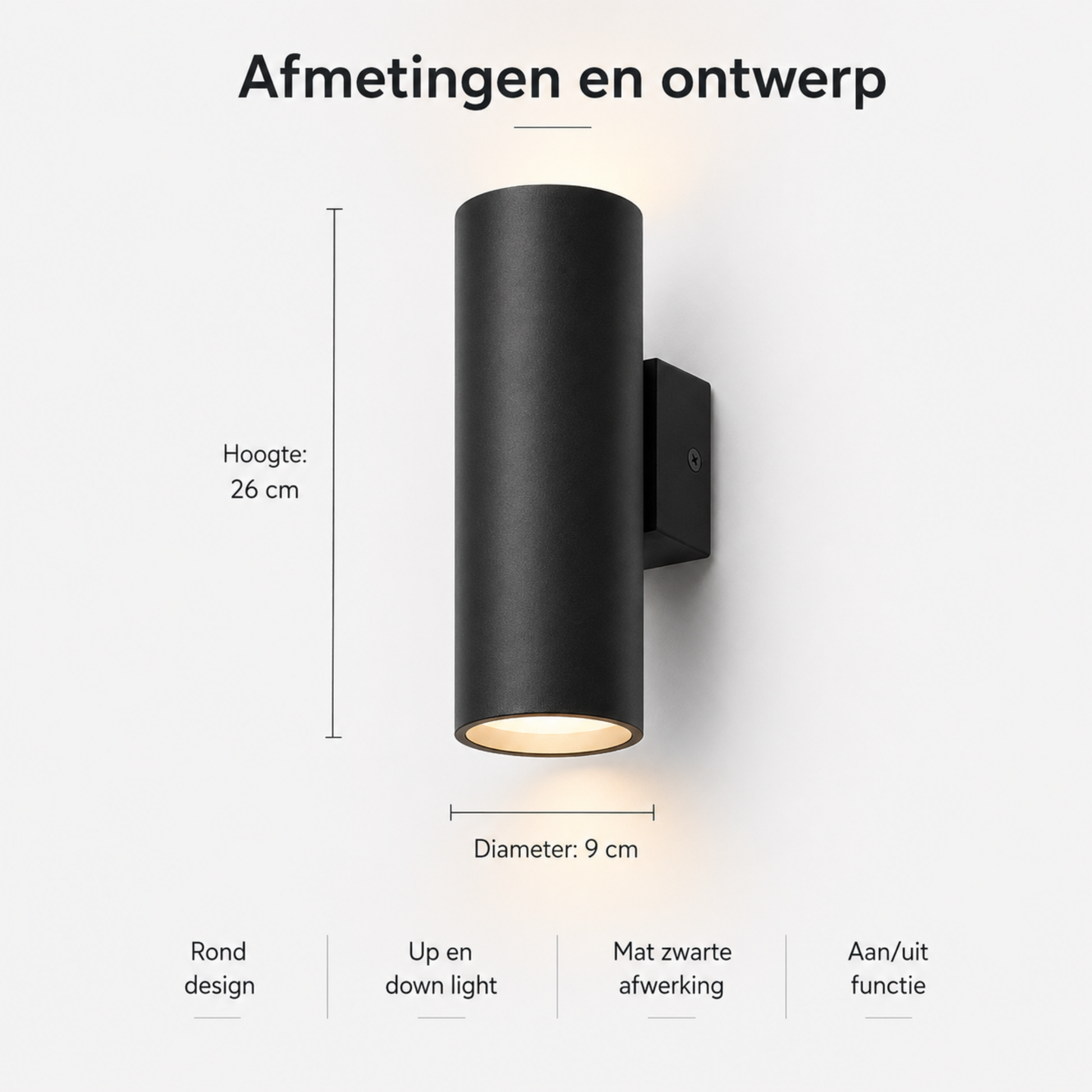 Evura Ronde Wandlamp Buiten - Zwart - Up Downlight - IP65 - Wit Licht - Evura Goods