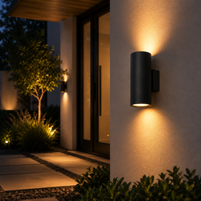 Evura Ronde Wandlamp Buiten - Zwart - Up Downlight - IP65 - Wit Licht - Evura Goods