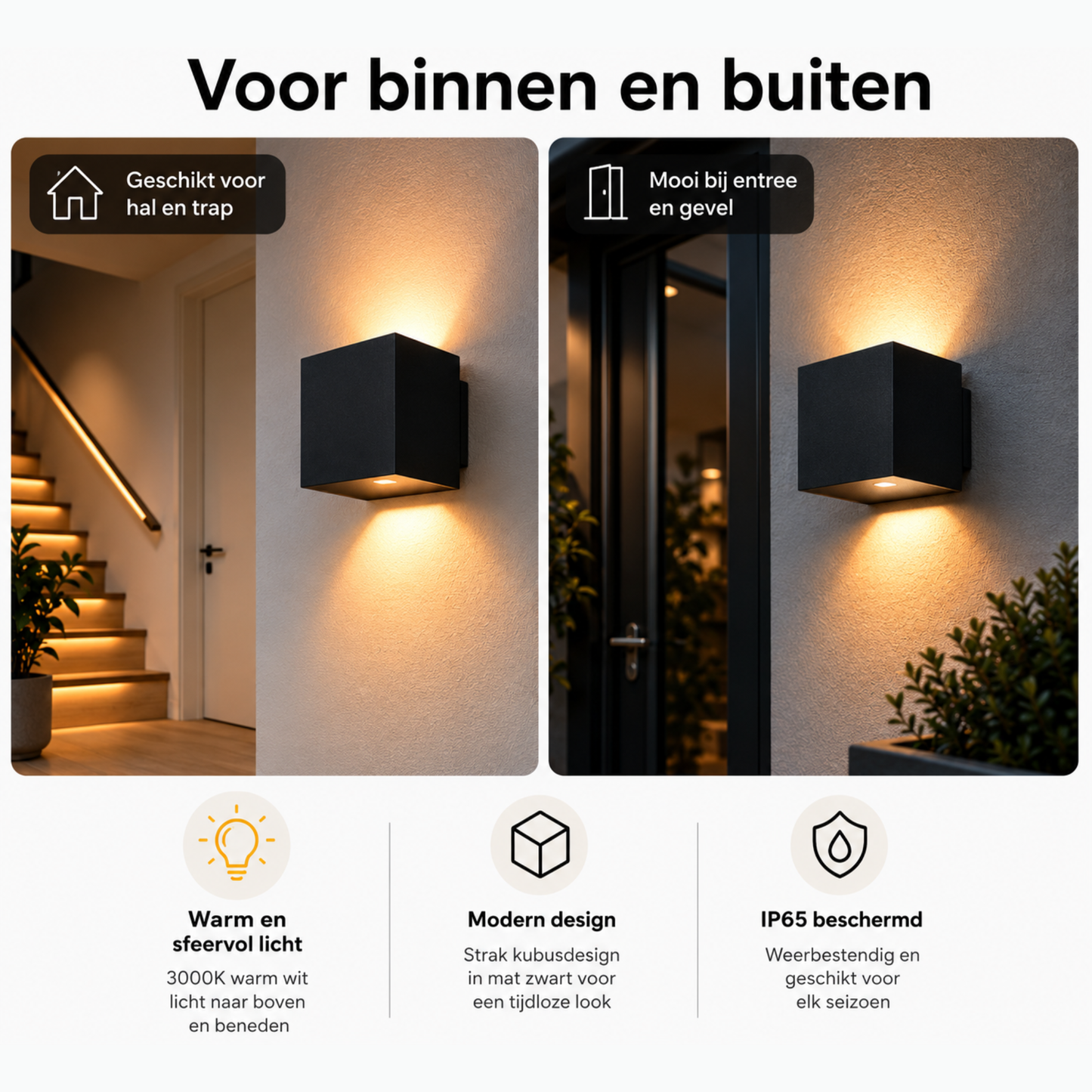 Evura Wandlamp Buiten - Zwart - Up Downlight - IP65 - Warm Wit - Evura Goods