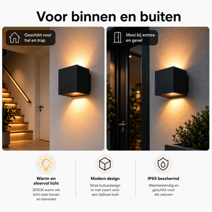 Evura Wandlamp Buiten - Zwart - Up Downlight - IP65 - Warm Wit - Evura Goods