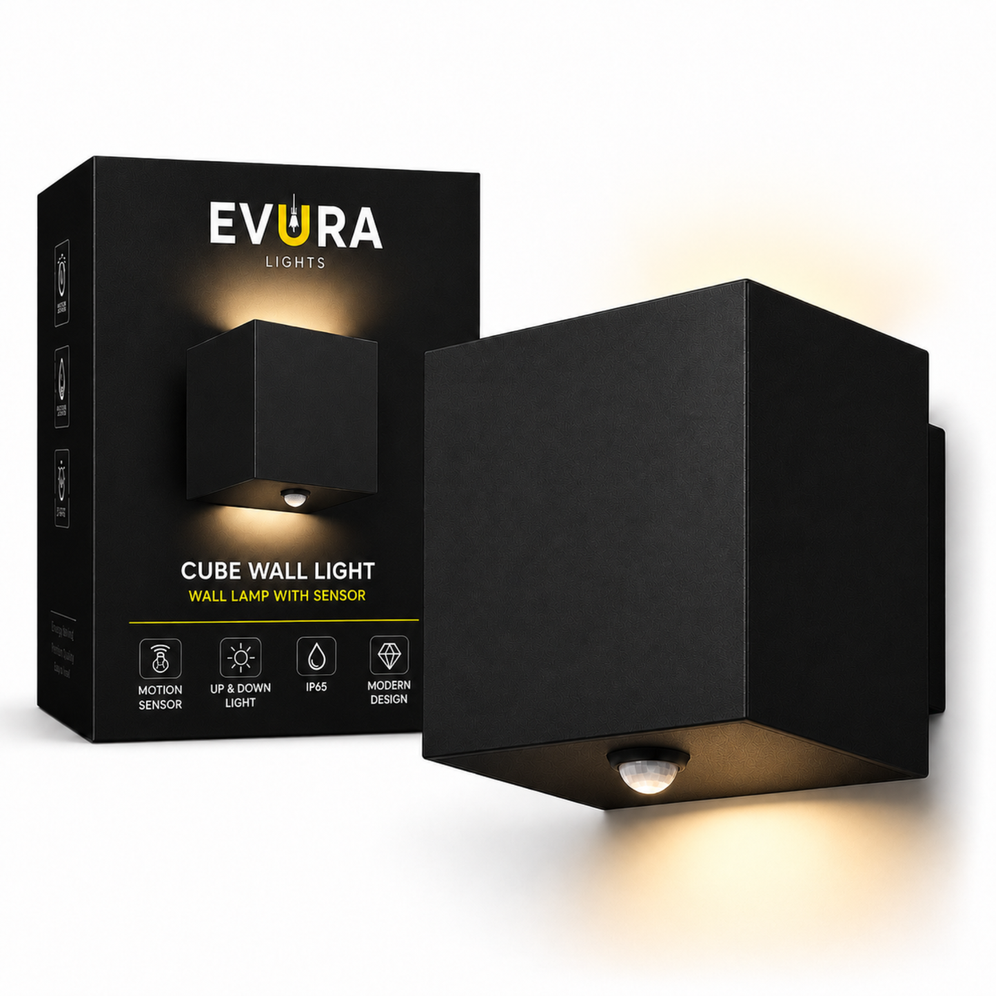 Evura Wandlamp Buiten - Met Bewegingssensor - Zwart - Up Downlight - IP65 - Warm Wit - Evura Goods