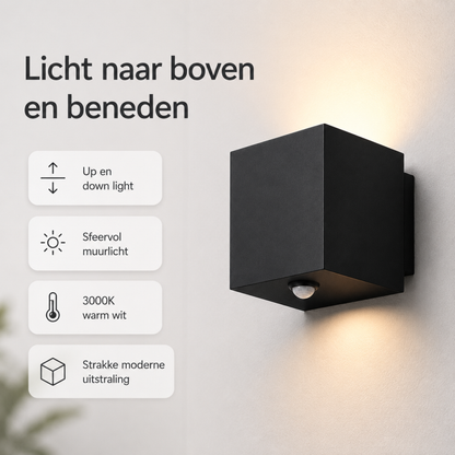 Evura Wandlamp Buiten - Met Bewegingssensor - Zwart - Up Downlight - IP65 - Warm Wit - Evura Goods