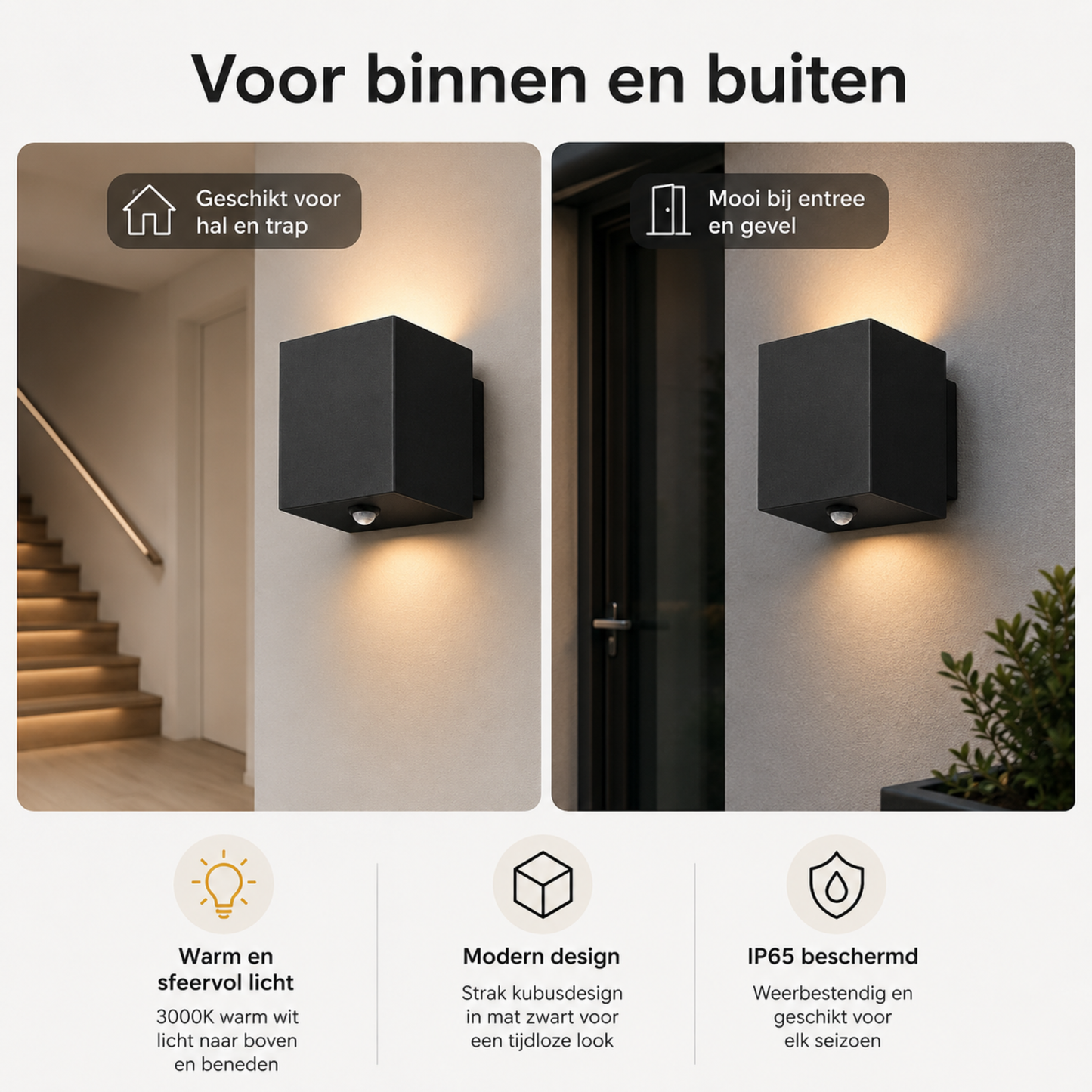 Evura Wandlamp Buiten - Met Bewegingssensor - Zwart - Up Downlight - IP65 - Warm Wit - Evura Goods