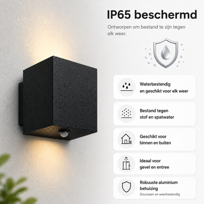 Evura Wandlamp Buiten - Met Bewegingssensor - Zwart - Up Downlight - IP65 - Warm Wit - Evura Goods